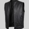 Classic Plain Black Leather Vest For Mens