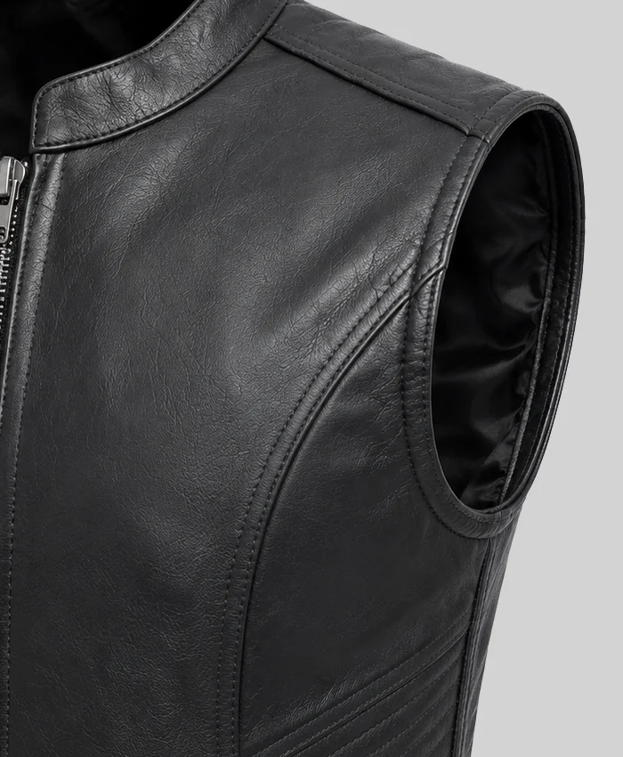 Classic Plain Leather Black Vest Women