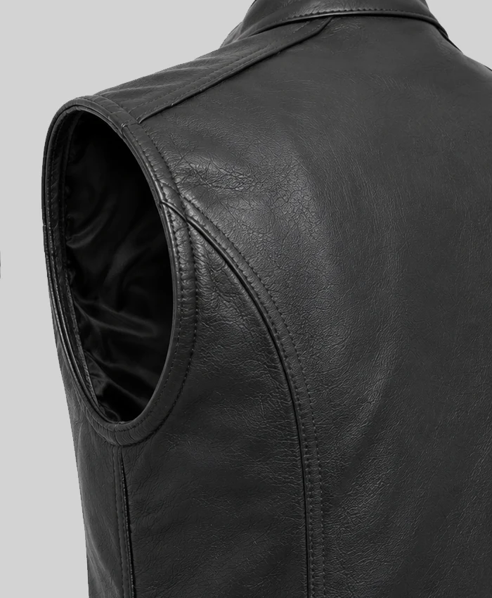 Classic Plain Leather Black Vest Womens