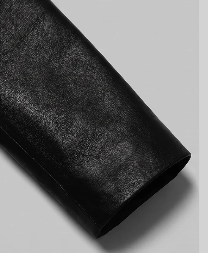 Classic Two Button Black Leather Blazer For Men Close Up Cuffs