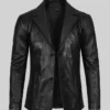 Classic Two Button Black Leather Blazer For Mens