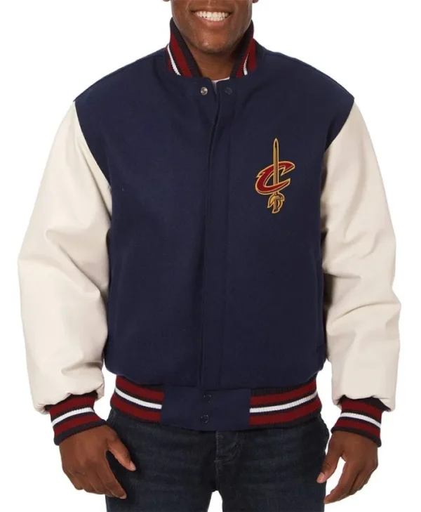 Domestic Cleveland Cavaliers Full-Snap Varsity WoolLeather Navy and White Jacket