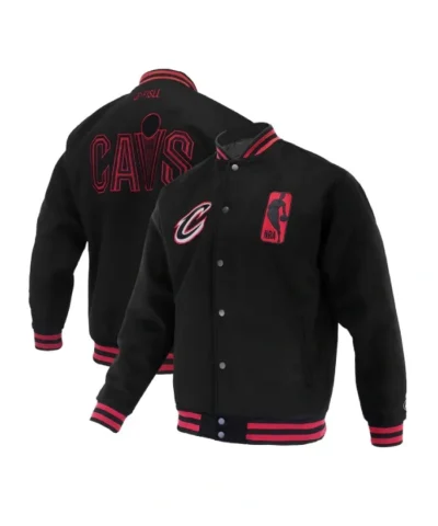 Cleveland Cavaliers Logoman Shadow Varsity Full-Snap Wool Black Jacket