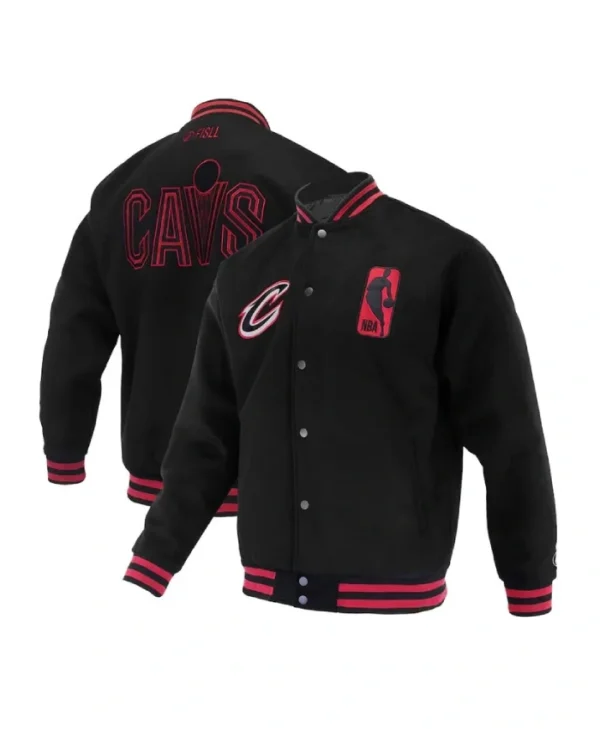 Cleveland Cavaliers Logoman Shadow Varsity Full-Snap Wool Black Jacket