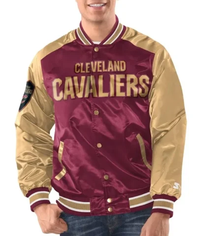 Renegade Cleveland Cavaliers Full-Snap Varsity Satin Wine and Gold Jacket