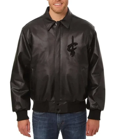 Cleveland Cavaliers Full-Snap Black Leather Shirt Collar Jacket