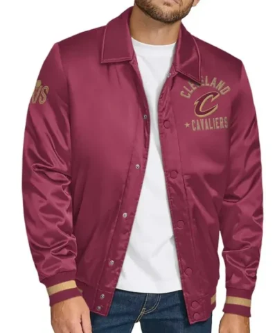 Cleveland Cavaliers Stitch Applique Full-Snap Wine Varsity Satin Jacket