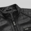 Close Up Collar with Zip Closure Black Quilted Motorcycle Jacket