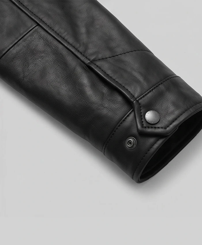 Close Up Zipper Cuff Mens Black Leather Motorcycle Jacket