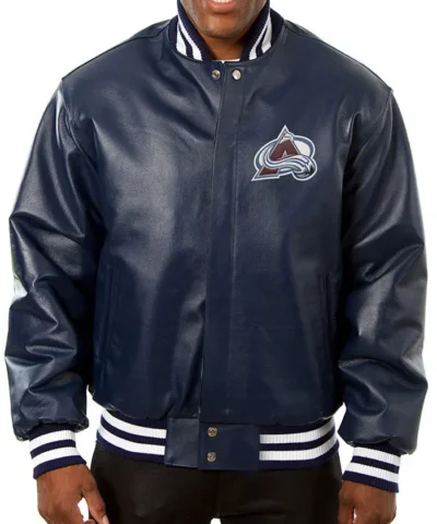 Colorado Avalanche Rib-Knitted Leather Jacket