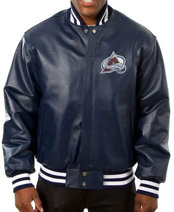 Colorado Avalanche Rib-Knitted Leather Jacket