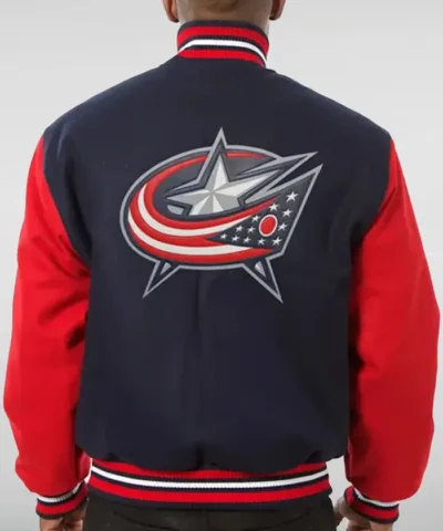 Columbus Blue and Red Rib-Knitted Wool Jacket Back