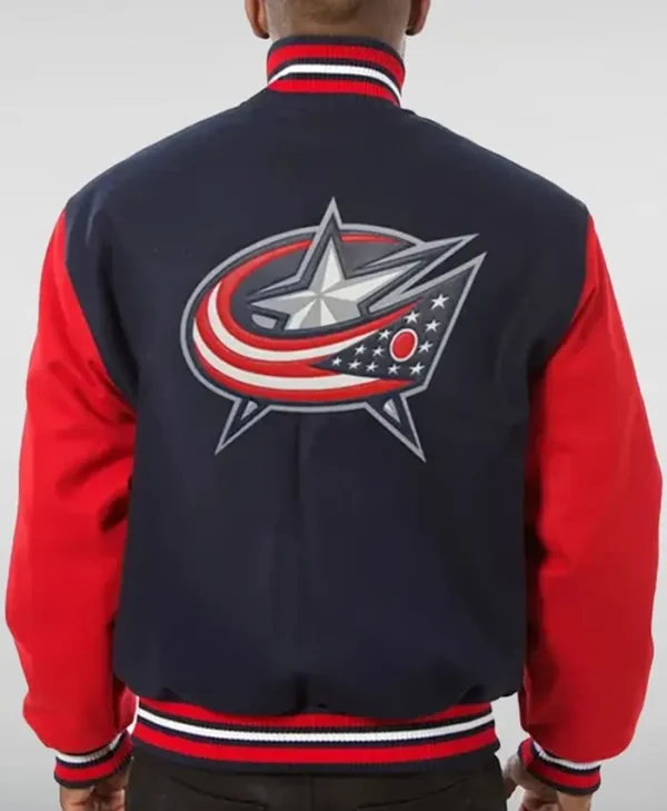 Columbus Blue and Red Rib-Knitted Wool Jacket Back