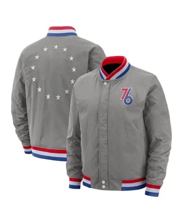 Courtside Philadelphia 76ers City Edition Bomber Gray Full-Zip Jacket