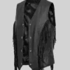 Cowgirl Black Fringe Style Leather Vest For Women