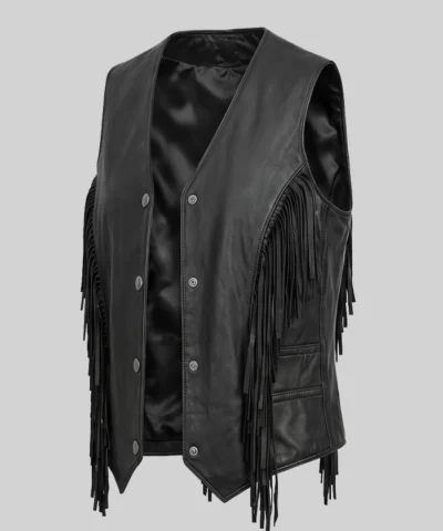 Cowgirl Black Fringe Style Leather Vest For Women