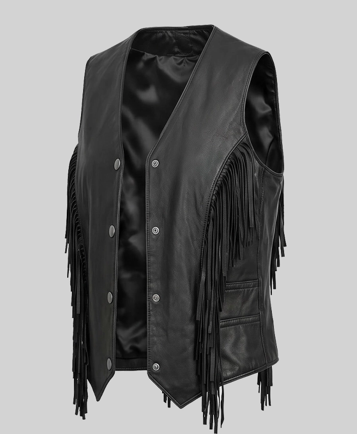 Cowgirl Black Fringe Style Leather Vest For Women