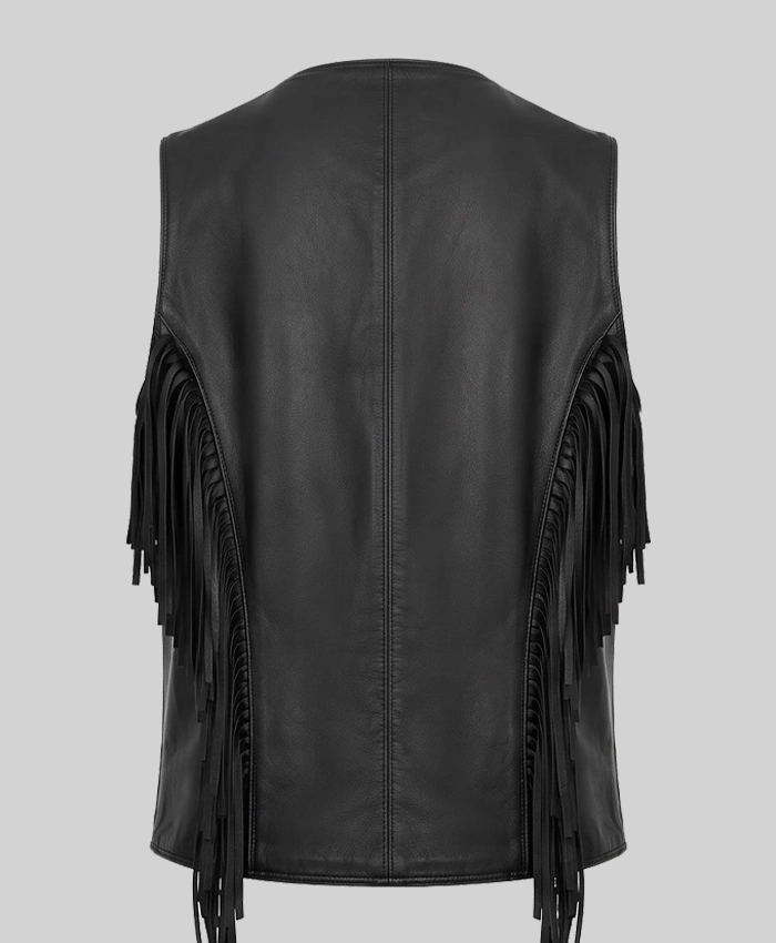 Cowgirl Black Fringe Style Leather Vest Womens