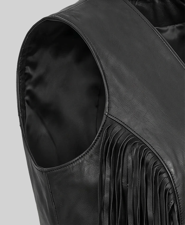Cowgirl Style Leather Black Fringe Vest Womens