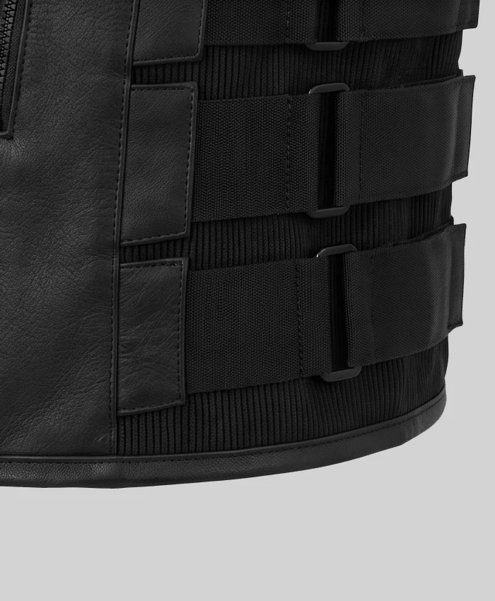 Cowhide Leather Biker Black Vest For Mens
