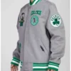 Crest Emblem Boston Celtics Heather Full-Zip Grey Wool Varsity Jacket