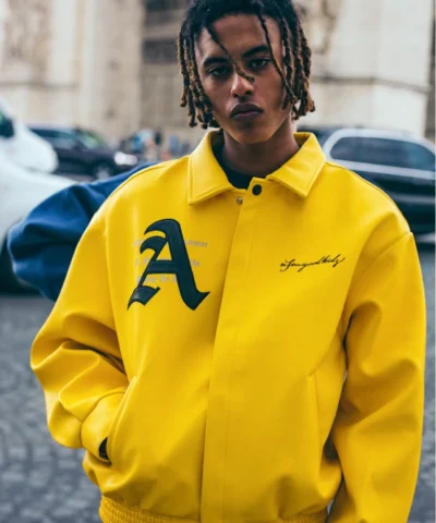 Shop DONCARE AFGK Racing Ferrari Yellow Leather Jacket