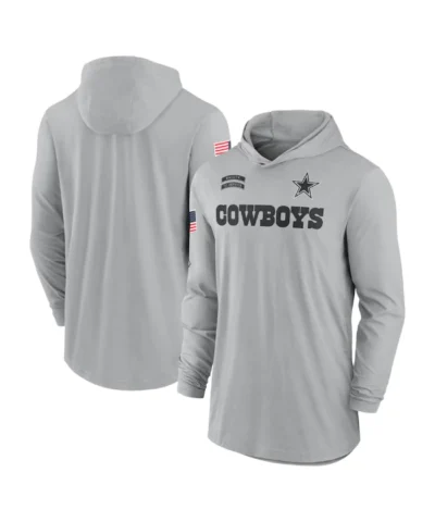 Gray Dallas Cowboys Sideline Performance Long Sleeve Hoodie T-shirt