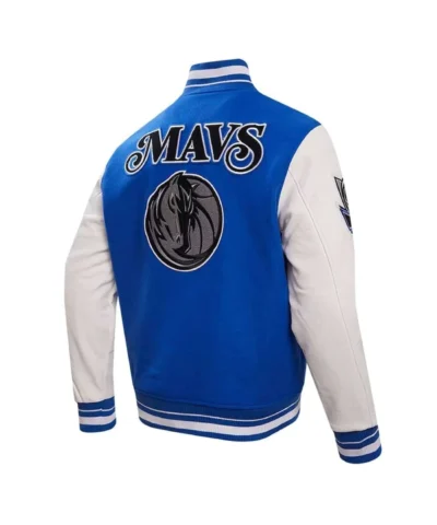 RoyalWhite Dallas Mavericks 202324 City Edition Varsity WoolLeather Jacket