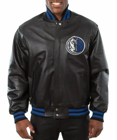 Dallas Mavericks Varsity Full-Snap Leather Black Jacket