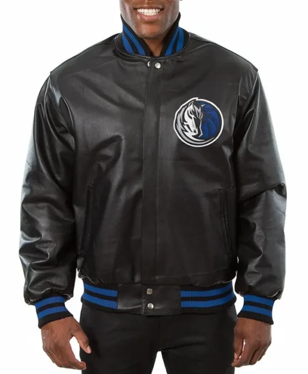 Dallas Mavericks Varsity Full-Snap Leather Black Jacket