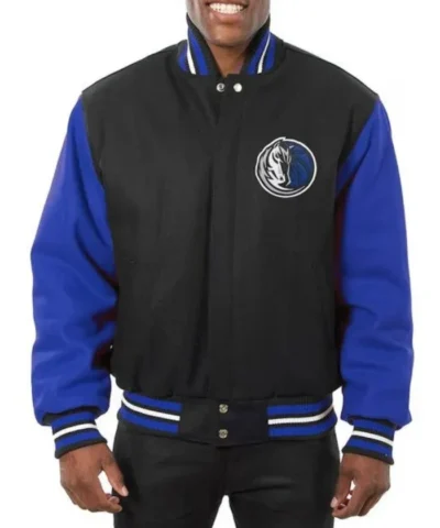 Dallas Mavericks Varsity Black and Blue Wool Full-Snap Jacket