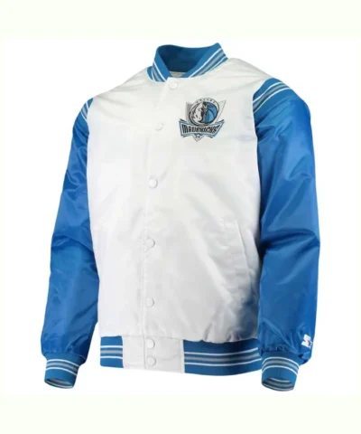 Shop Dallas Mavericks Blue and White Varsity Satin Jacket