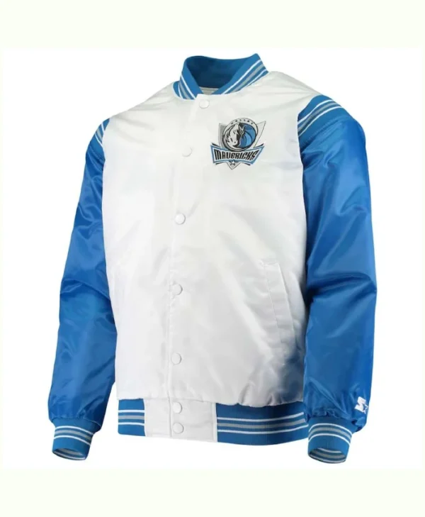 Shop Dallas Mavericks Blue and White Varsity Satin Jacket