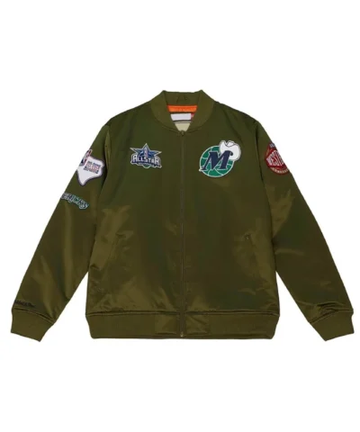 Dallas Mavericks Flight Green Bomber Satin Full-Zip Jacket