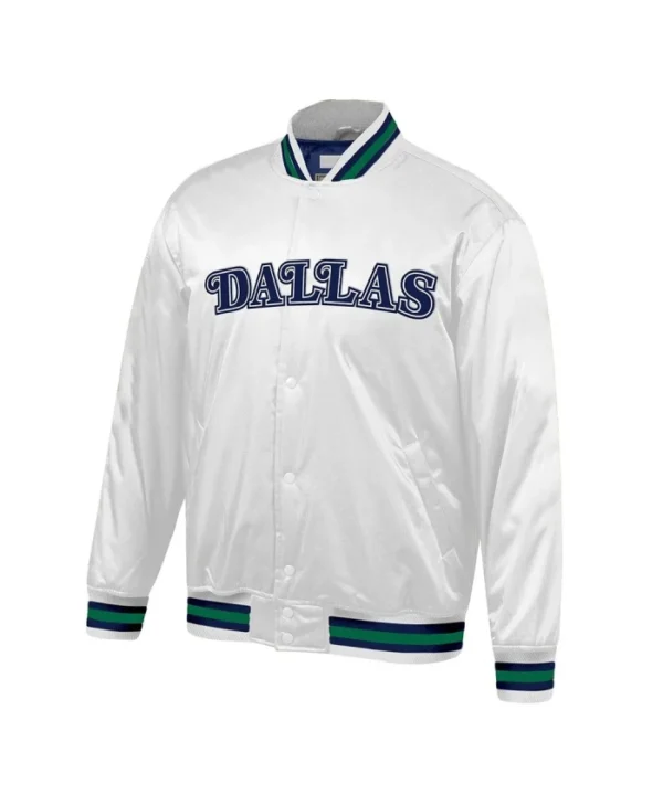 Hardwood Dallas Mavericks White Full-Snap Lightweight Satin Jacket