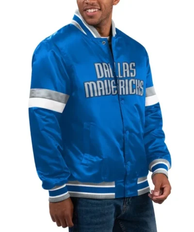 Dallas Mavericks Home Game Full-Snap Varsity Satin Blue Jacket