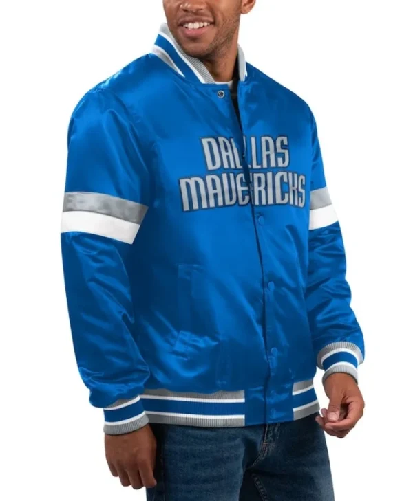Dallas Mavericks Home Game Full-Snap Varsity Satin Blue Jacket