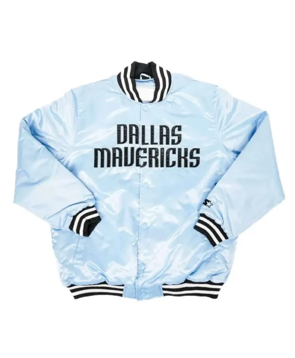Dallas Mavericks Full-Snap Varsity Satin Light Blue Jacket