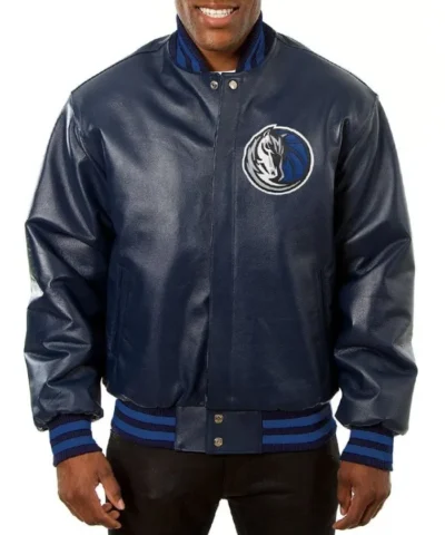 Dallas Mavericks Varsity Full-Snap Leather Navy Jacket
