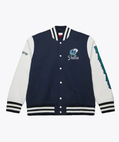 Dallas Mavericks Fleece Varsity Full-Snap Navy and White Jacket