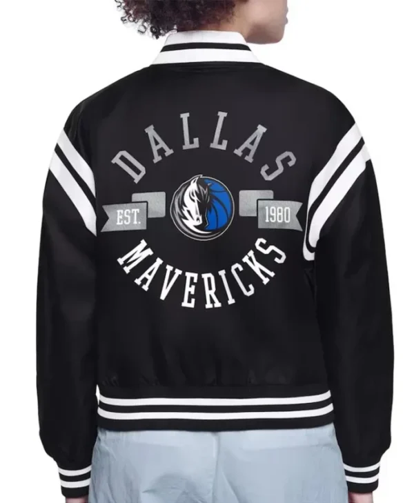 Printed Logo Dallas Mavericks Varsity Full-Snap Satin Jacket