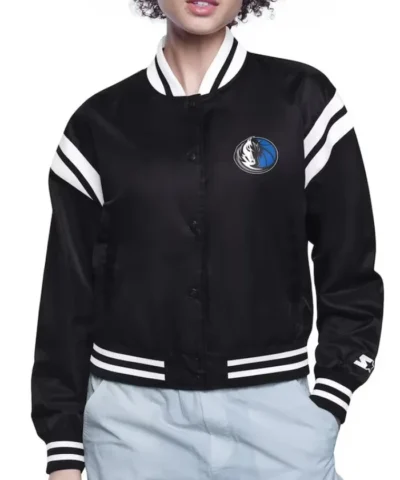 Logo Dallas Mavericks Varsity Full-Snap Satin Jacket