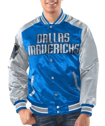 Renegade Dallas Mavericks Full-Snap Varsity Satin Blue and Silver Jacket