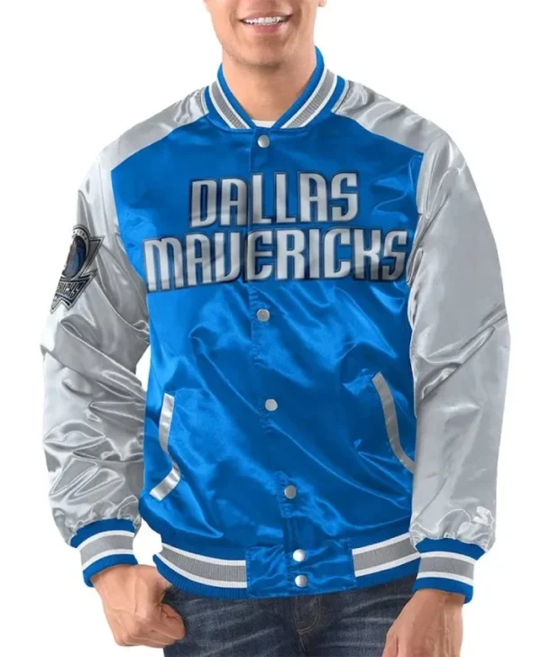 Renegade Dallas Mavericks Full-Snap Varsity Satin Blue and Silver Jacket