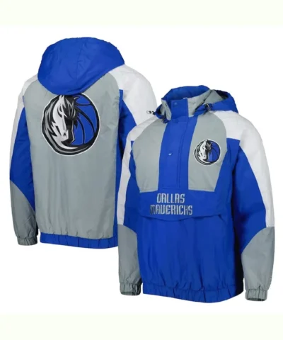 Dallas Mavericks Royal and Gray Body Check Half-Zip Hoodie Jacket