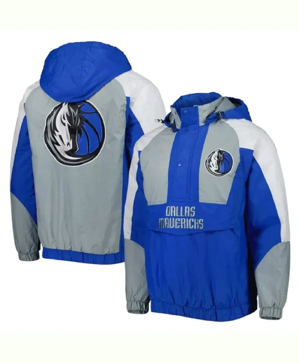 Dallas Mavericks Royal and Gray Body Check Half-Zip Hoodie Jacket