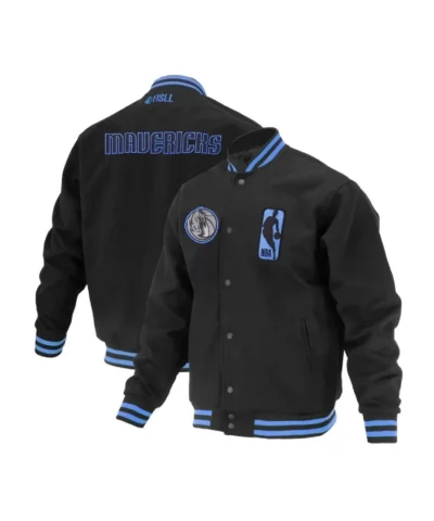 Dallas Mavericks Logoman Shadow Full-Snap Varsity Wool Black Jacket