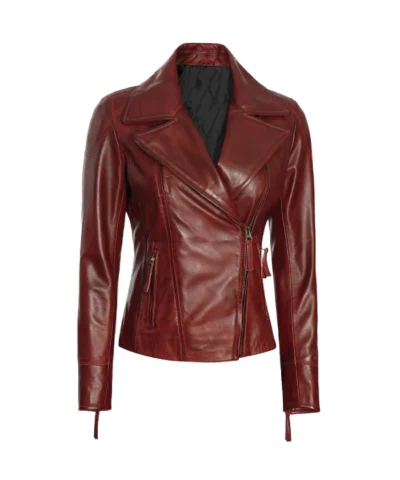 Shop Dame Red Double Rider Biker Leather Jacket