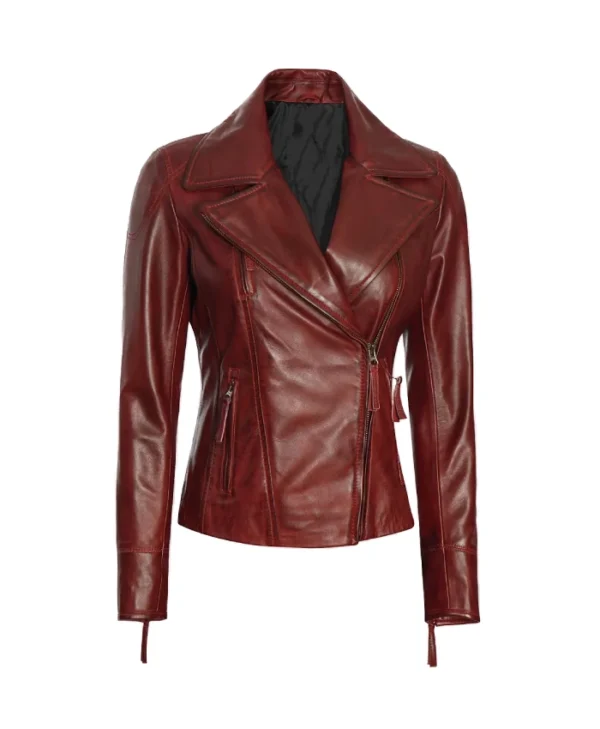 Shop Dame Red Double Rider Biker Leather Jacket