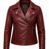 Dame Red Double Rider Leather Biker Jacket For Women